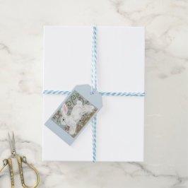 Bunny Rabbit & Sneeuwkerstcadeau Label Blue Pastel Cadeaulabel