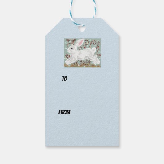 Bunny Rabbit & Sneeuwkerstcadeau Label Blue Pastel Cadeaulabel (Achterkant)