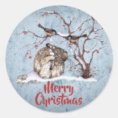 Bunny Rabbit & Snow Birds Round Sticker (Voorkant)