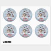Bunny Rabbit & Snow Birds Round Sticker (Vel)