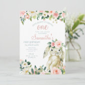 Bunny Rabbit Spring Floral Girl 1e verjaardag Kaart (Staand voorkant)
