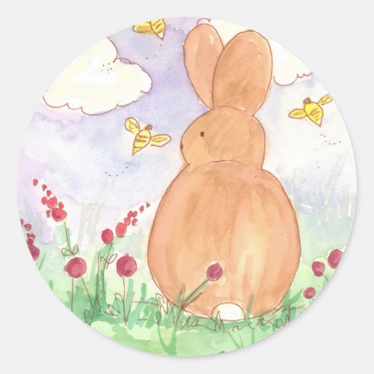 Bunny Rabbit Spring Garden Pet Animal Waterverf Ronde Sticker (Voorkant)