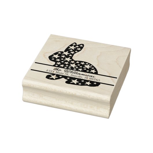 Bunny Rabbit Stars Monogram Retouradres Rubberstempel (Stempel)
