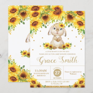 Bunny Rabbit Sunflower Floral Baby shower Girl  Kaart
