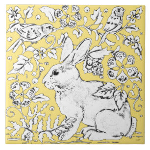 Bunny Rabbit tekenen op geel, vogelvrij Tegeltje
