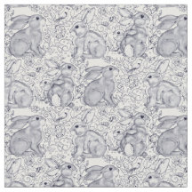 Bunny Rabbit Toile Pattern Blue & White Cute Decor