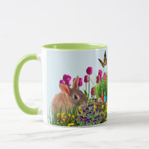 Bunny Rabbit Tulip Flowers Paaskoffie Mok