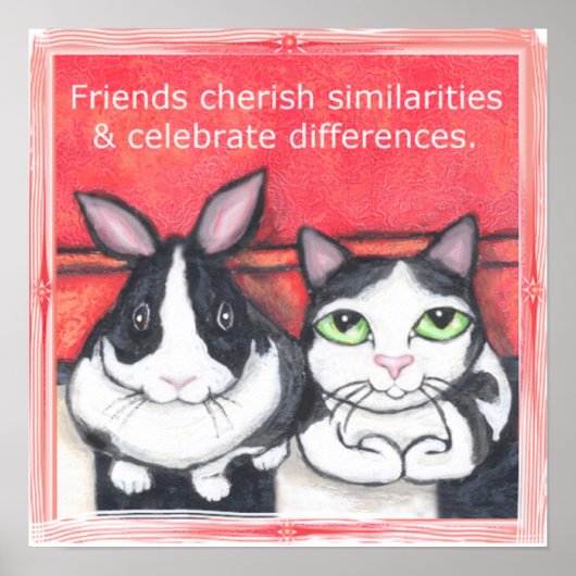 Bunny Rabbit & Tuxedo Cat Friends Poster (Voorkant)