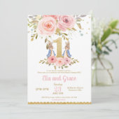 Bunny Rabbit Twin Girls 1e verjaardag Uitnodiging (Staand voorkant)