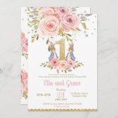 Bunny Rabbit Twin Girls 1e verjaardag Uitnodiging (Voorkant / Achterkant)