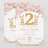 Bunny Rabbit Twin Girls 2e verjaardag Twins Kaart (Voorkant / Achterkant)