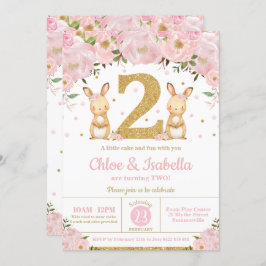Bunny Rabbit Twin Girls 2e verjaardag Twins Kaart