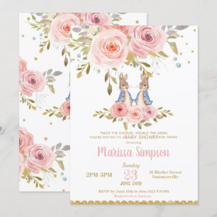 Bunny Rabbit Twin Girls Baby shower Uitnodiging