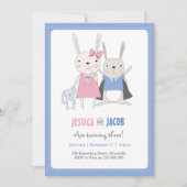 Bunny Rabbit Twins Birthday Uitnodiging (Voorkant)