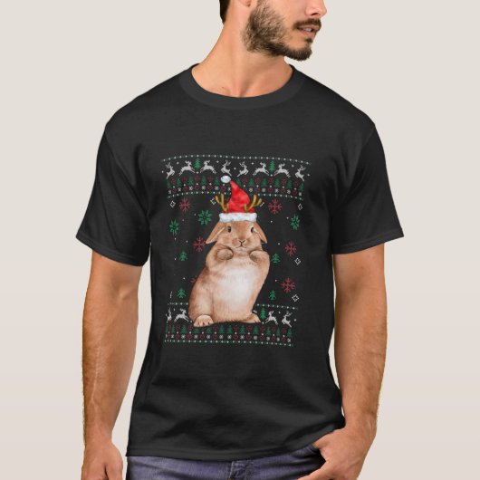 Bunny Rabbit Ugly Sweater Funny Xmas Tre T-shirt (Voorkant)