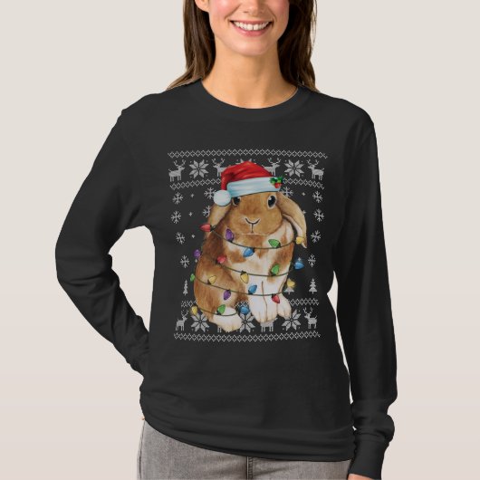Bunny Rabbit Ugly Sweater Funny Xmas Tre T-shirt (Voorkant)