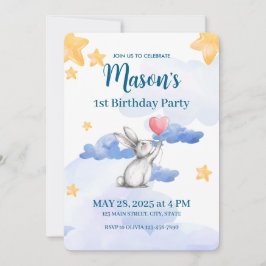 Bunny Rabbit Verjaardagsfeestje Uitnodiging Jongen