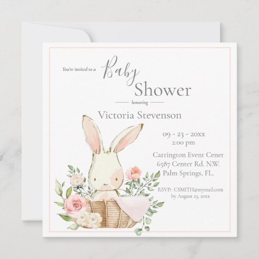 Bunny Rabbit Waterverf Baby shower (Voorkant)