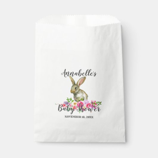 Bunny Rabbit Waterverf Bloemen Baby shower Dank Y Bedankzakje (Voorkant)