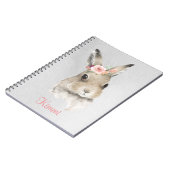Bunny Rabbit Waterverf Floral Name Cute Gray Notitieboek (Linkerzijde)