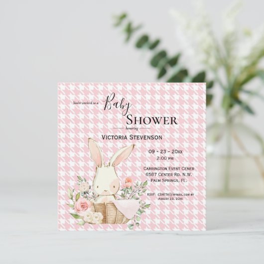 Bunny Rabbit Waterverf Houndstooth Baby shower (Staand voorkant)