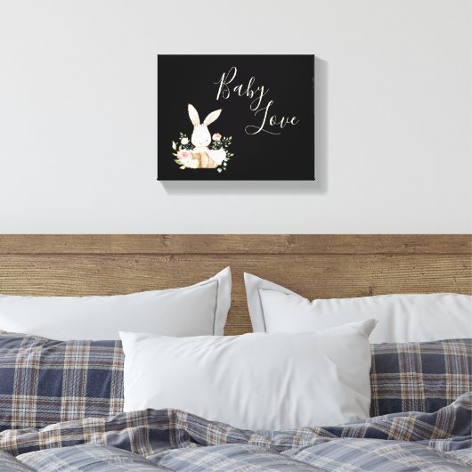 Bunny Rabbit Waterverf Nursery Canvas Afdruk (Insitu (Slaapkamer))
