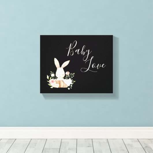 Bunny Rabbit Waterverf Nursery Canvas Afdruk (Insitu (Houten vloer))
