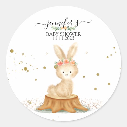 Bunny Rabbit wildlife forest baby Ronde Sticker (Voorkant)