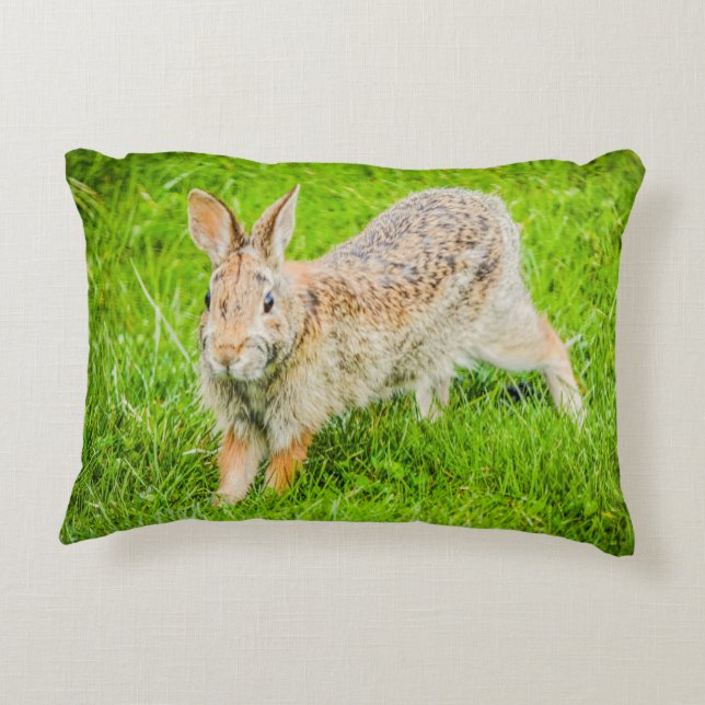 Bunny Rabbit Wildlife Green Natuur Accent Pillow Kussen (Achterkant)