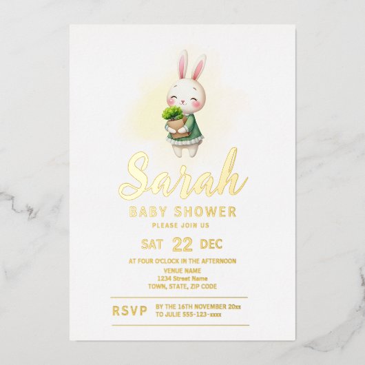 Bunny Rabbit Woodland Animal Baby shower Folie Uitnodiging (Voorkant)