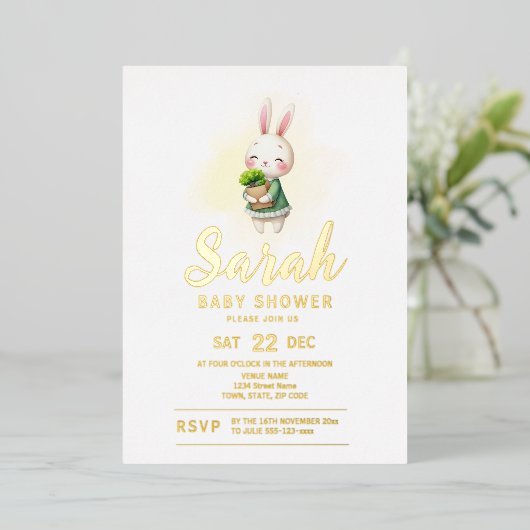 Bunny Rabbit Woodland Animal Baby shower Folie Uitnodiging (Staand Voorkant)