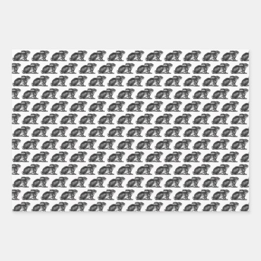 Bunny Rabbit Wrapping Paper Sheets Black & White (Voorkant)