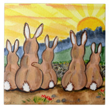 Bunny Rabbit & Yellow Sunrise 6" Tile Trivet