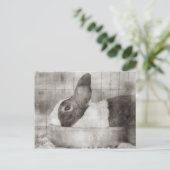 Bunny Rabbit Zittend in een kom Retro Pasen Feestdagenkaart (Staand voorkant)