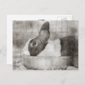 Bunny Rabbit Zittend in een kom Retro Pasen Feestdagenkaart (Voorkant / Achterkant)