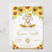 Bunny Rabbit Zonnebloem Bloemen Baby shower Meisje Kaart (Voorkant)