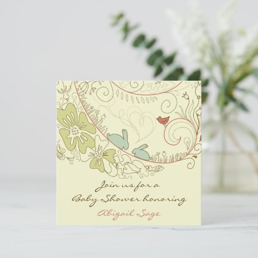 Bunny Rabbits and Flowers Neutraal Baby shower Kaart (Staand voorkant)