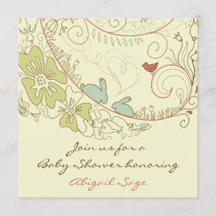 Bunny Rabbits and Flowers Neutraal Baby shower Kaart