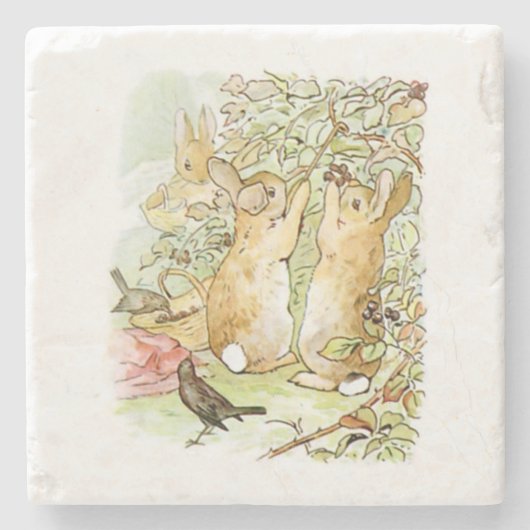 Bunny Rabbits: Blackberry Picking (Beatrix Potter) Stenen Onderzetter (Voorkant)