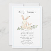 Bunny Rabbits Blue Modern Baby shower Invitation Kaart (Voorkant)