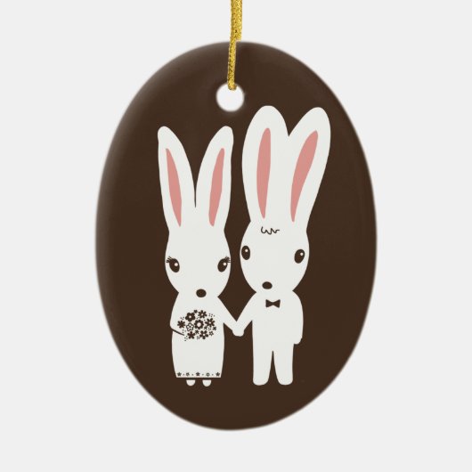Bunny Rabbits Bride en Groom Wedding Custom Keramisch Ornament (Voorkant)