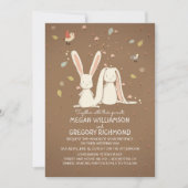 Bunny Rabbits Cute Rustic Woodland Wedding Kaart (Voorkant)