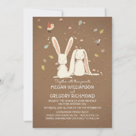 Bunny Rabbits Cute Rustic Woodland Wedding Kaart