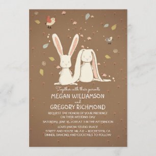 Bunny Rabbits Cute Rustic Woodland Wedding Kaart