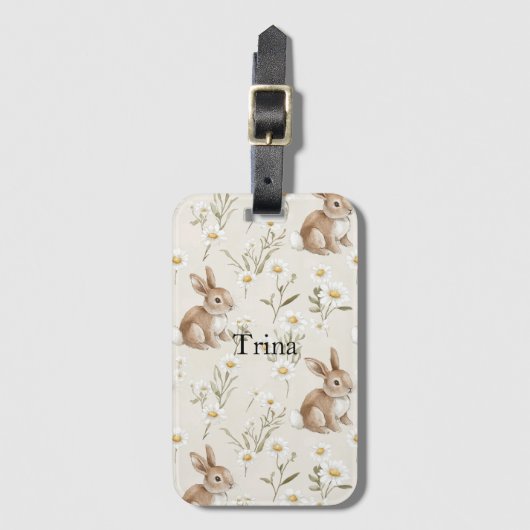 Bunny Rabbits Daisy Flowers Bagagelabel (Voorkant (verticaal))