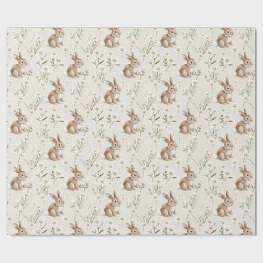 Bunny Rabbits Daisy Flowers Cadeaupapier (Vlak)