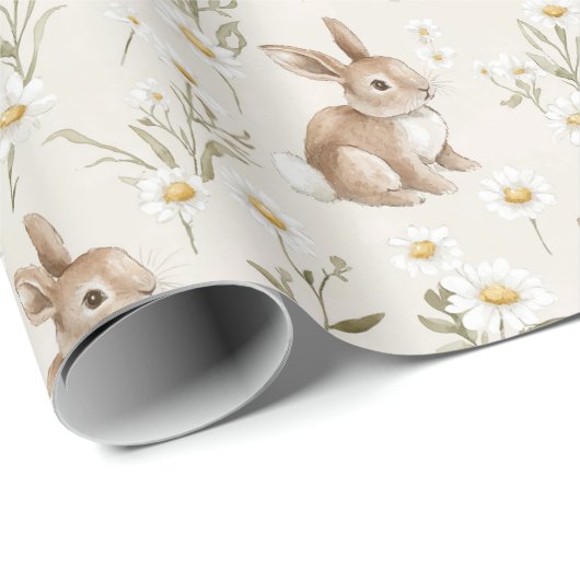 Bunny Rabbits Daisy Flowers Cadeaupapier (Rol Hoek)