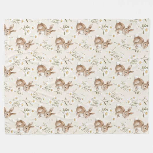 Bunny Rabbits Daisy Flowers Fleece Deken (Voorkant (Horizontaal))