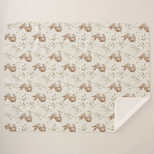 Bunny Rabbits Daisy Flowers Sherpa Deken (Voorkant (horizontaal))
