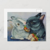 Bunny Rabbits & Dipped Strawberries Waterverf Art Briefkaart (Voorkant / Achterkant)